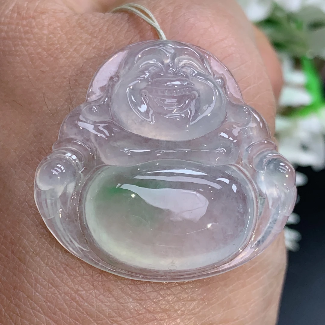 尺寸29.8×31.9×6.2缅甸天然翡翠A货正冰胶飘绿佛公吊坠
