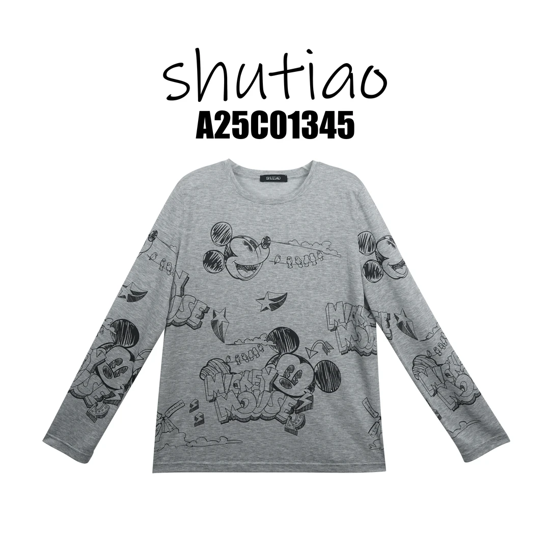 【SHUTIAO】2025夏季：新款小众设计款米奇印花T恤A25C01345
