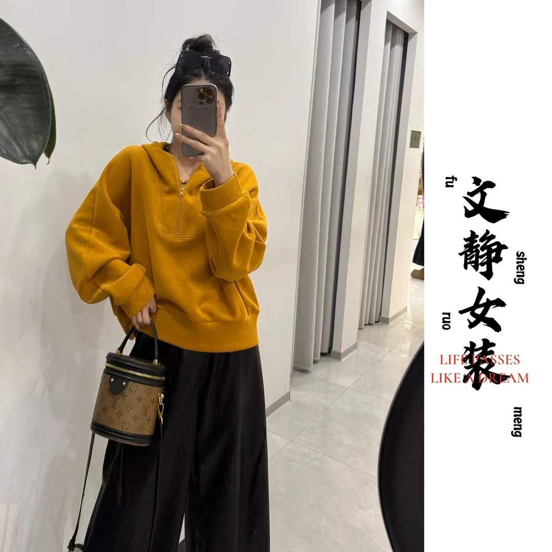 ［文静专属］秋冬韩系慵懒舒适弹力宽松小版卫衣女