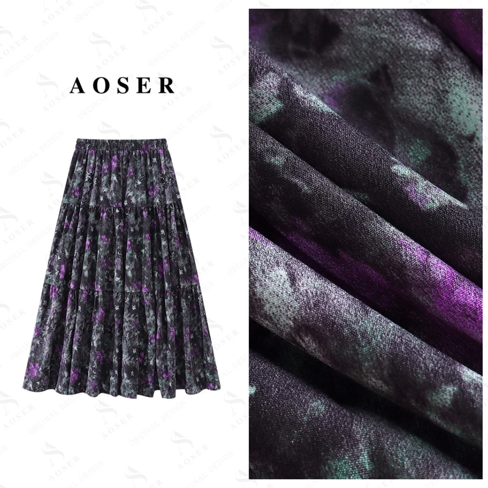AOSER女士时尚百搭潮流气质中腰松紧带半身裙百褶裙女装9004
