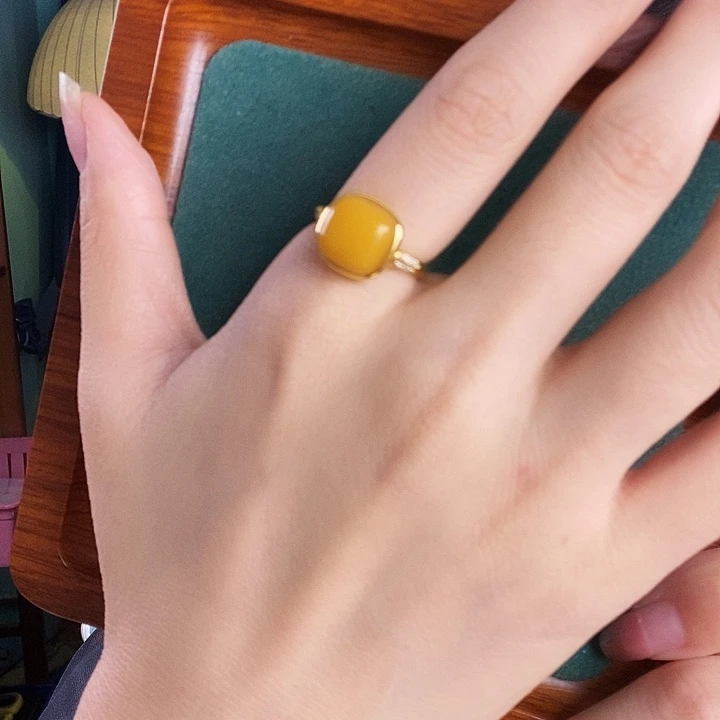 银S925镶嵌蜜蜡戒指戒指