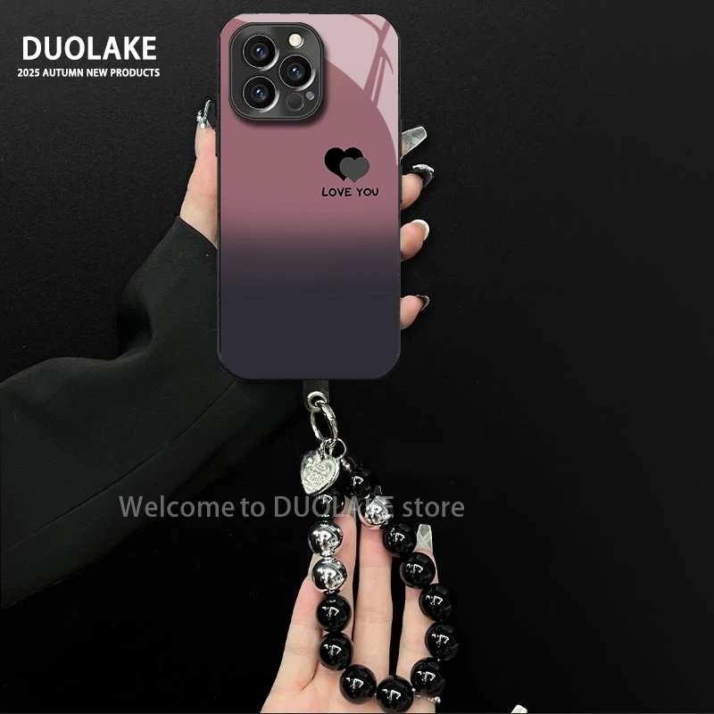 渐变双爱心适用苹果vivo华为oppo小米iPhone17电镀玻璃防摔手机壳