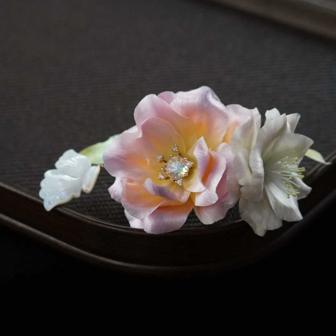 孤品花2夹子款非遗绒花发夹南京绒花日常旗袍配饰绒花饰品