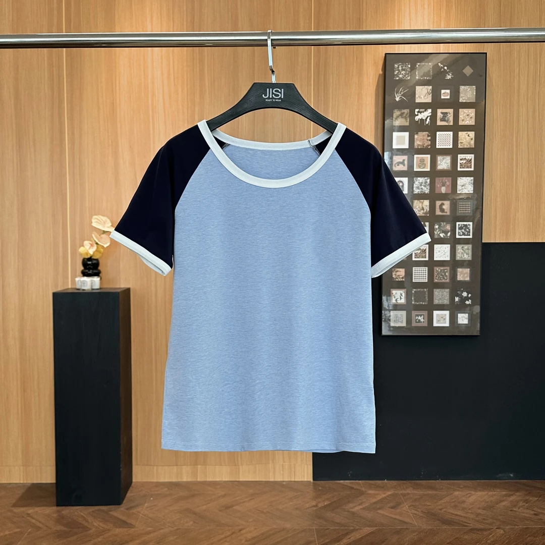 JISI C+撞色圆领针织短袖T恤-TX25029