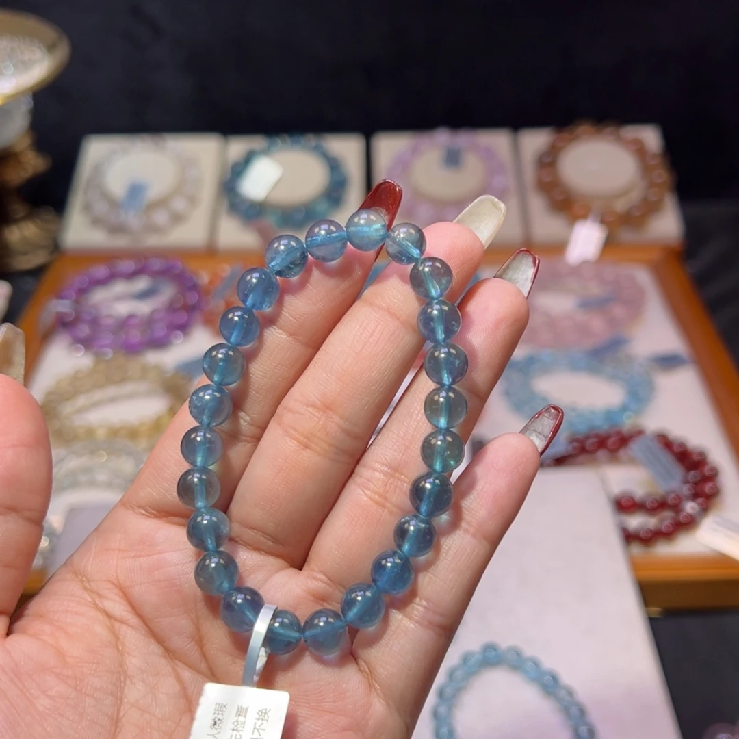 水晶手串未镶嵌K****啊海蓝宝魔鬼蓝7.7m m