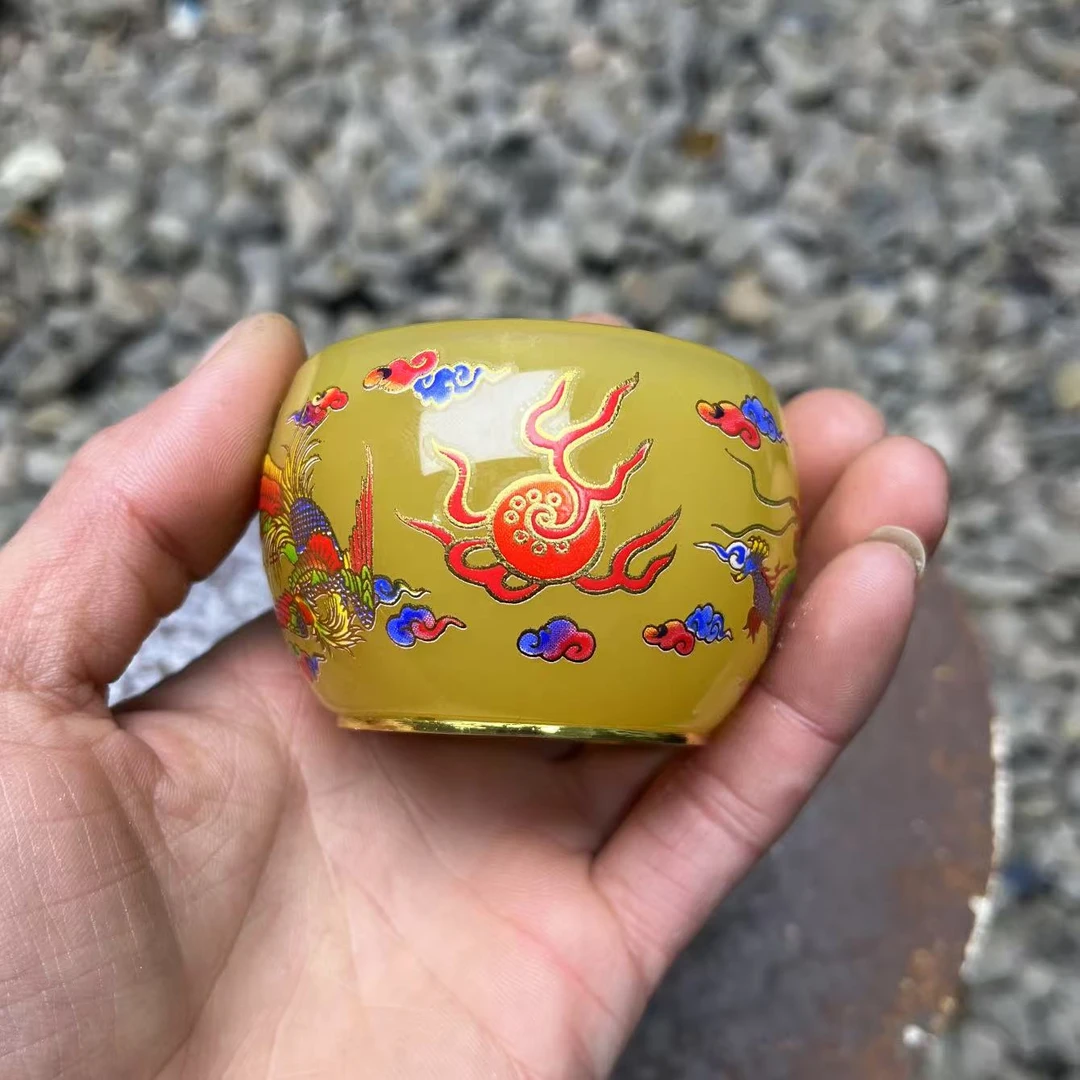龙凤戏珠 黄琉璃杯 精美无暇茶器茶杯主人杯