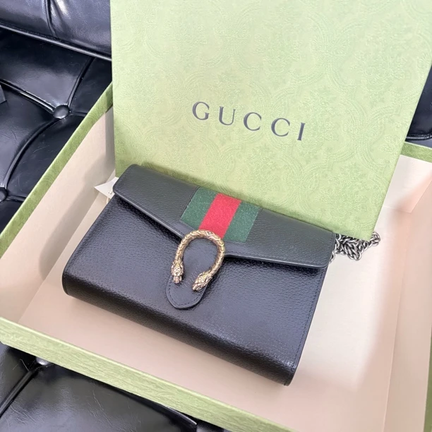 95新 GUCCI/古驰 黑色酒神单肩斜挎包myy