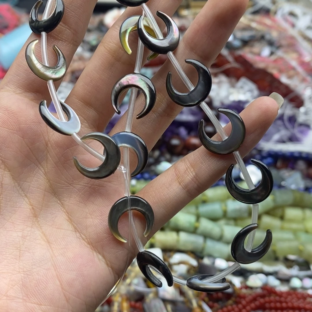 玛瑙/玉髓未镶嵌珠宝半成品两个装纯天然黑蝶贝水冰月15mm