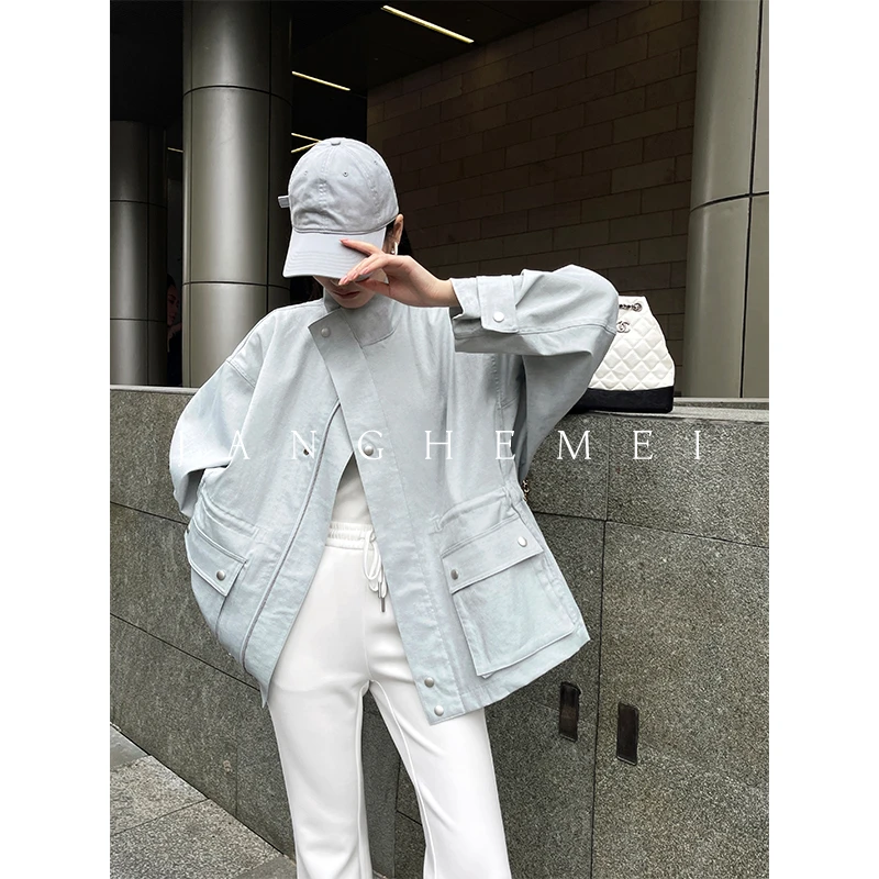 JANGHEMEI【斯嘉丽】亚麻宽松休闲简约廓形工装风衣外套 W29694M51