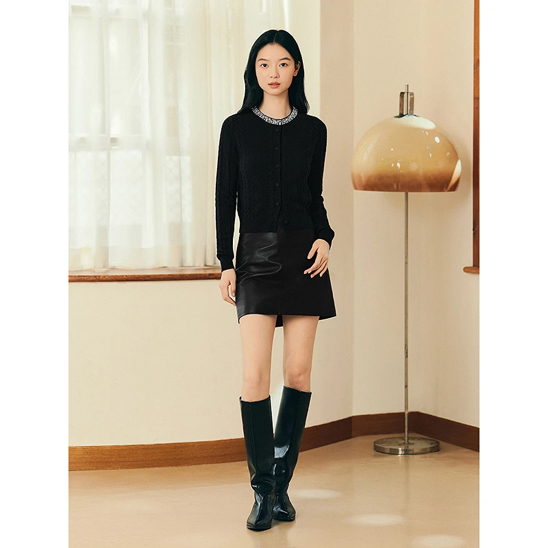 【中国红】YINER音儿专选2025美丽诺羊毛钉珠针织开衫8C65106046