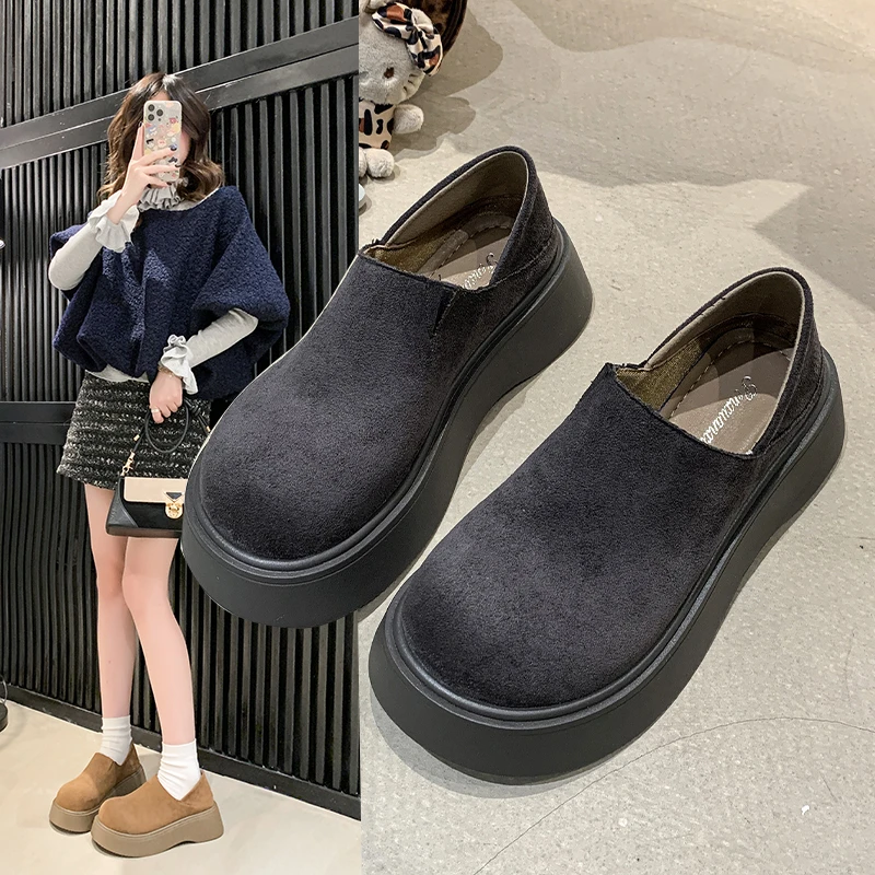 厚底勃肯鞋女2025新款春两穿女鞋子乐福鞋豆豆鞋博肯单鞋P8509