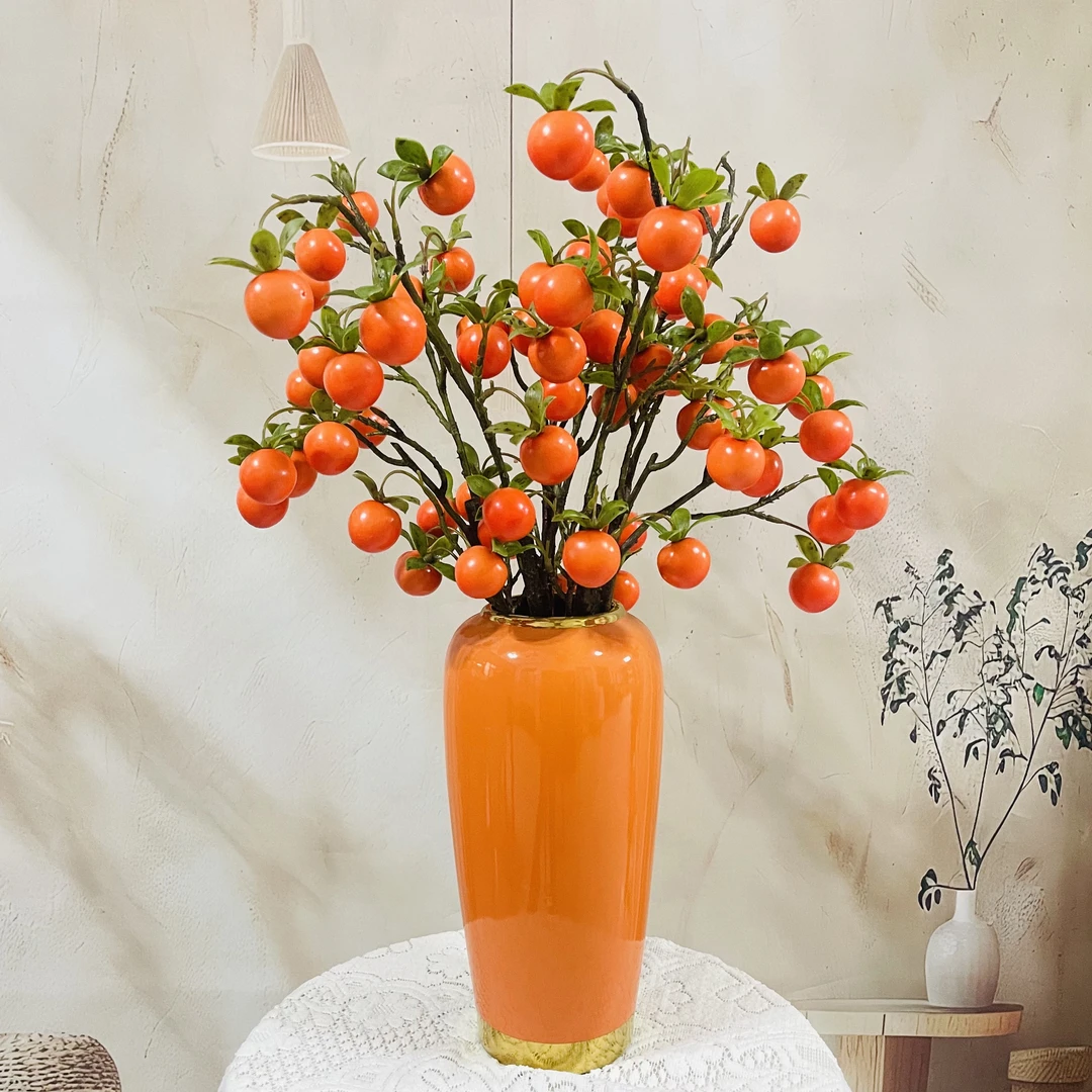 高档轻奢现代简约风格家居客厅玄关餐厅装饰摆件仿真花甜心小柿子