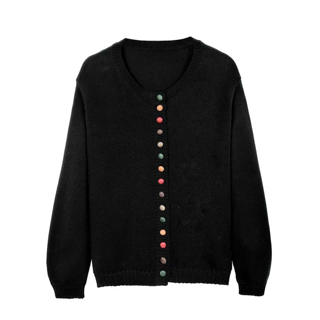 849【大牌女装】-黑色定制七彩纽扣长袖秋冬款定制开衫上衣