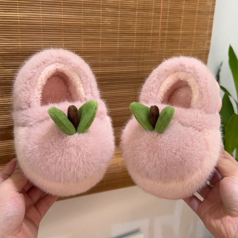 儿童棉鞋简约苹果包跟秋冬新款男女童加厚居家室内防滑公主棉鞋