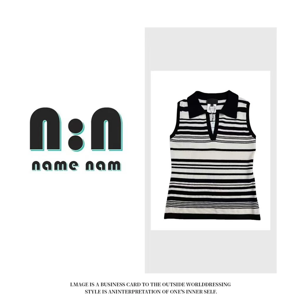 【s011】香香家2025黑白撞色轻奢时尚无袖翻领针织背心