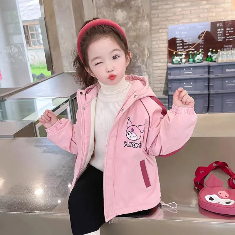 6851库洛米外套秋冬季新款加绒加厚中小童风衣连帽