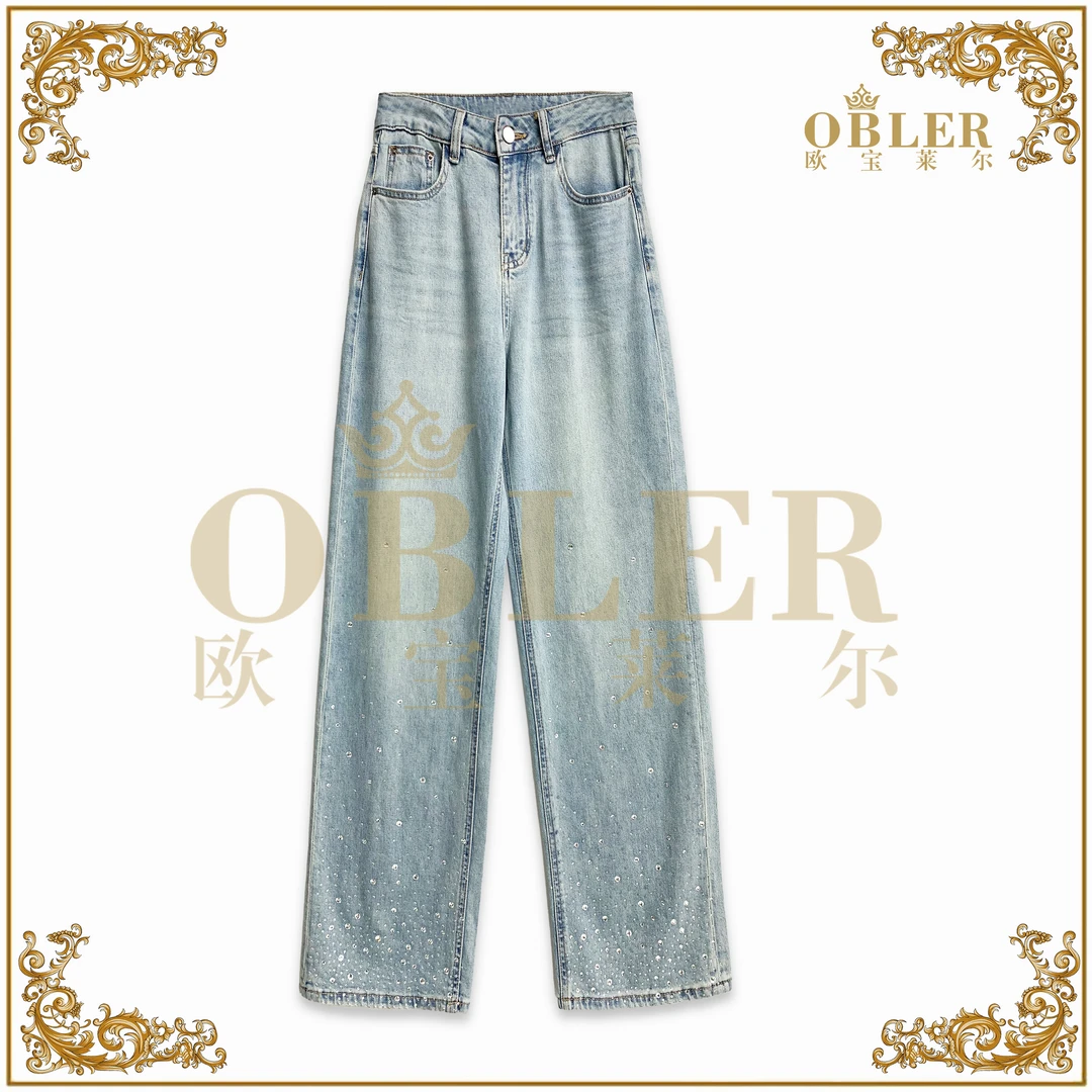 【欧宝莱尔】OBLER 新款气质轻奢时尚女装直筒牛仔96-8206-1
