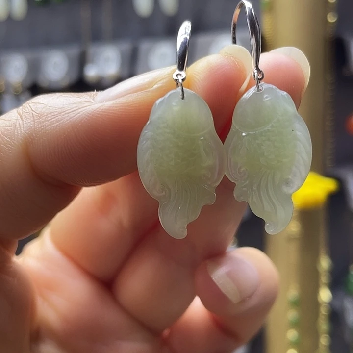 和田玉银S925镶嵌耳饰