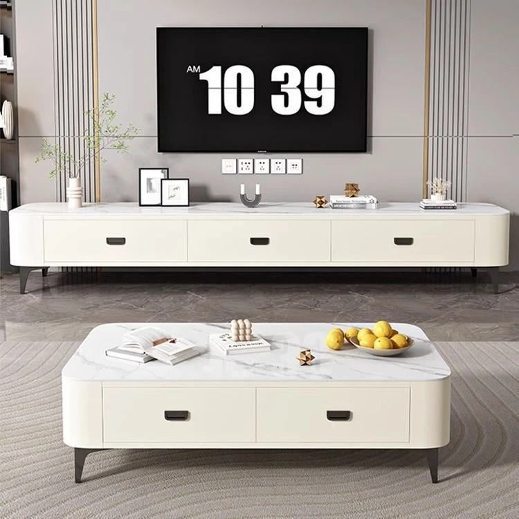 意式岩板茶几轻奢2024家用组合新款简约客厅小户型茶几电视柜现代