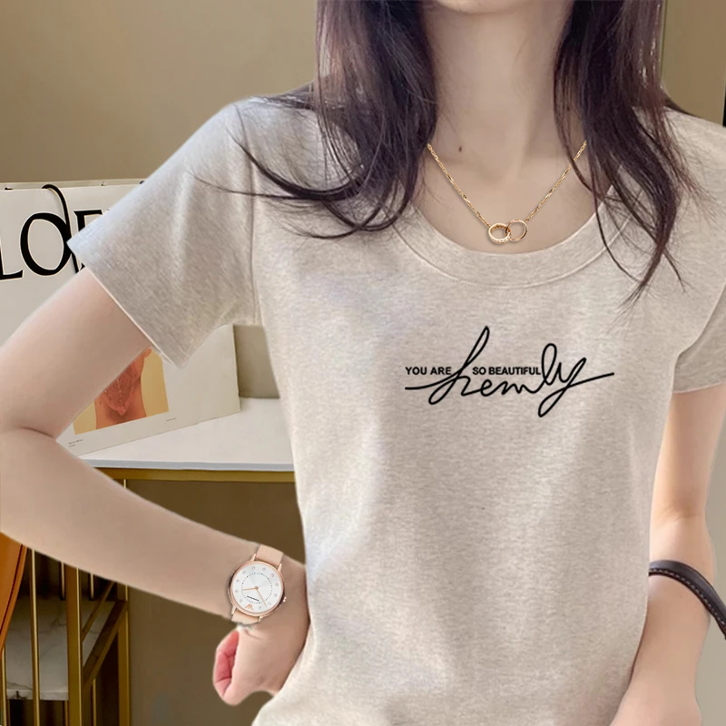 正肩t恤女短袖夏季2025新款修身显瘦百搭高级感打底衫体恤u领上衣