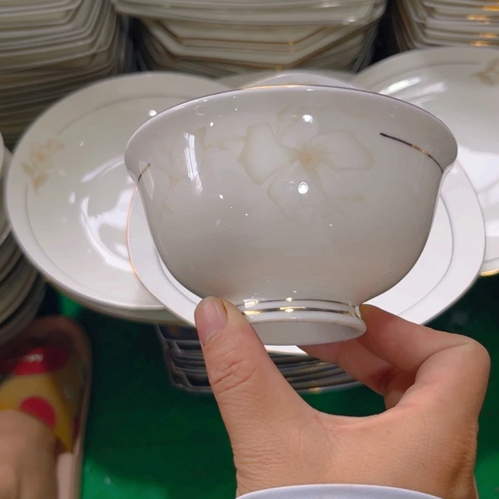 瓷片秒金高脚碗十个微瑕4.5寸