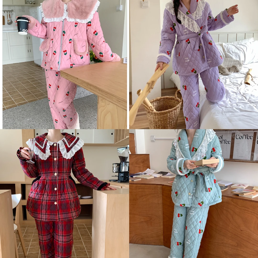 pinkgrape睡衣女冬季三层夹棉甜美家居服套装随心拍501---511