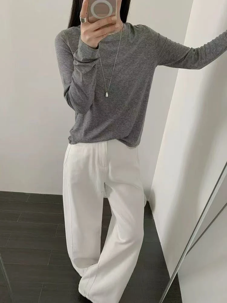 【超薄超软】200支水溶精纺圆领打底衫宽松休闲简约针织T恤2995