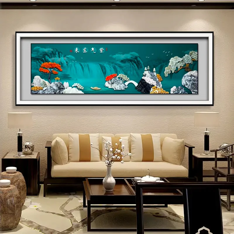 九头鸟玉雕画《紫气东来》沙发背景玄关卧室餐厅茶室办公室装饰挂画
