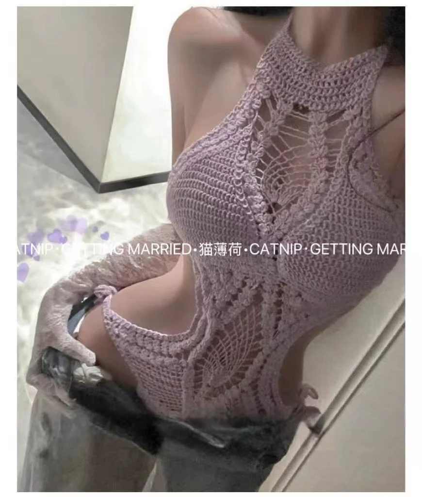 芋泥波波2.0夏季薄款粉色妹妹款吊带挂脖连体衣套装