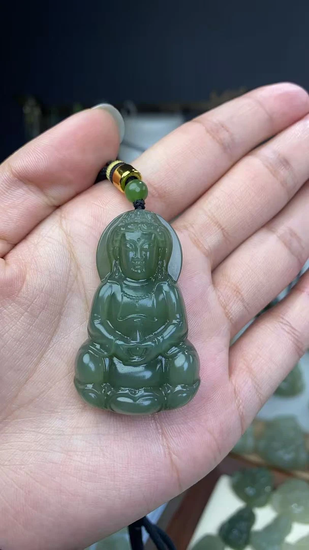 和田玉观音吊坠项链