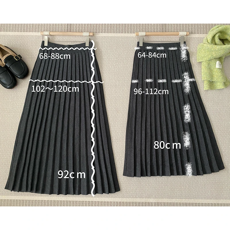 【新款破价】文艺韩系超A针织裙高克重显高显瘦中长款宽百褶裙655