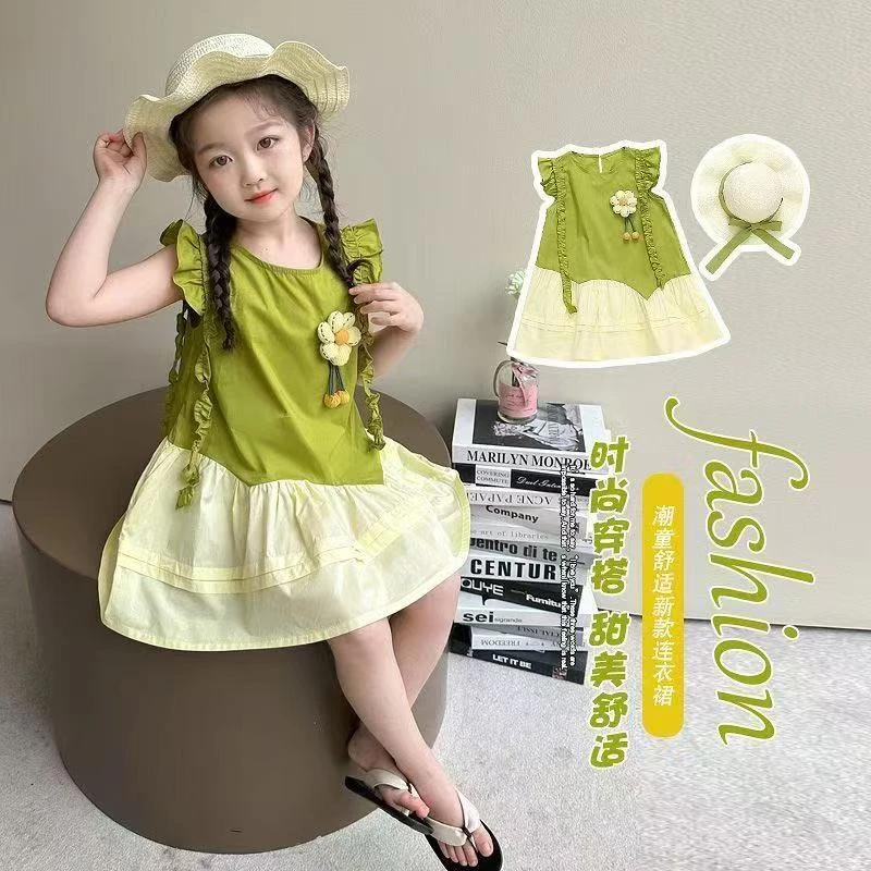 女宝法式洋气拼色连衣裙072