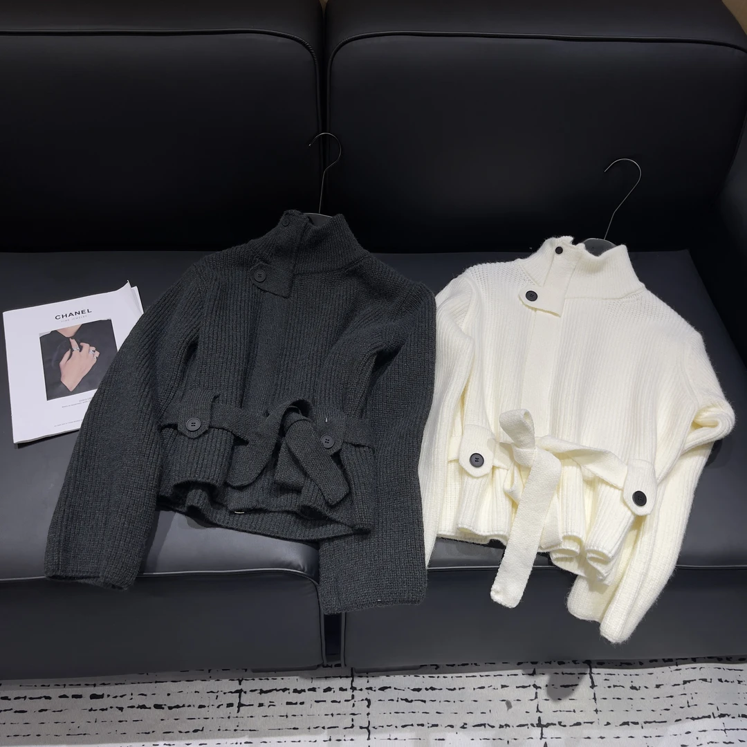 KW【里约记事】南油新款高领气质系带收腰针织拉链针织毛衣