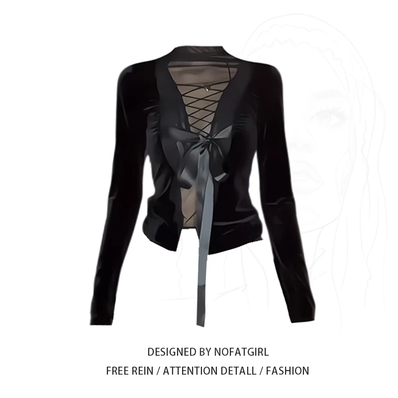 大码胖MM纯欲性感网纱拼接T恤女春秋2025新款胸衣内搭叠穿两件套