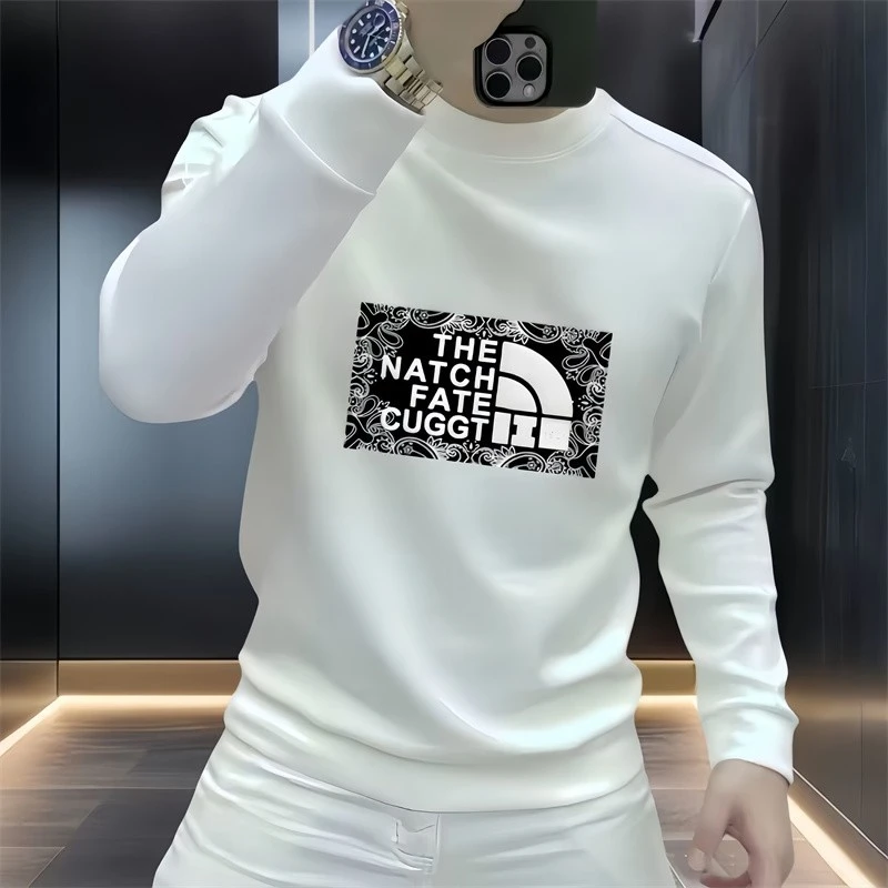 轻奢潮牌字母印花上衣男潮流痞帅修身长袖秋冬季时尚加绒加厚卫衣