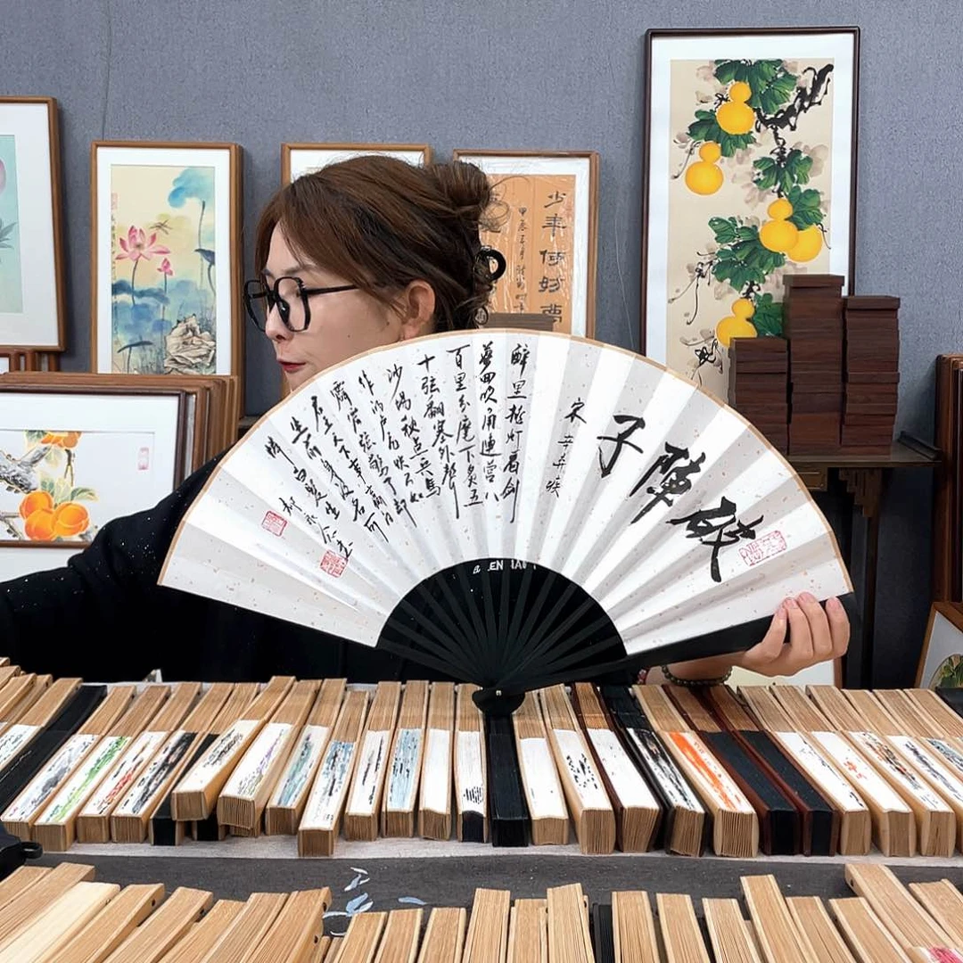 国画福利折扇带中玉扇骨（默认粘好发出）破阵子