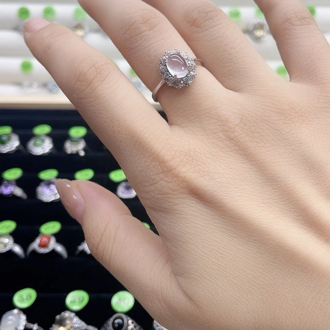 芙蓉石戒指银S925镶嵌