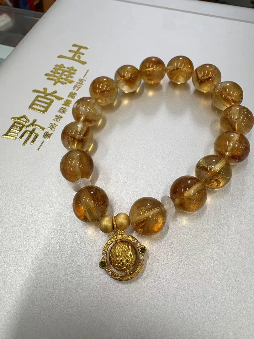 12mm土元素银S925黄晶手链黄塔晶银欧泊黄财神转运珠提溜