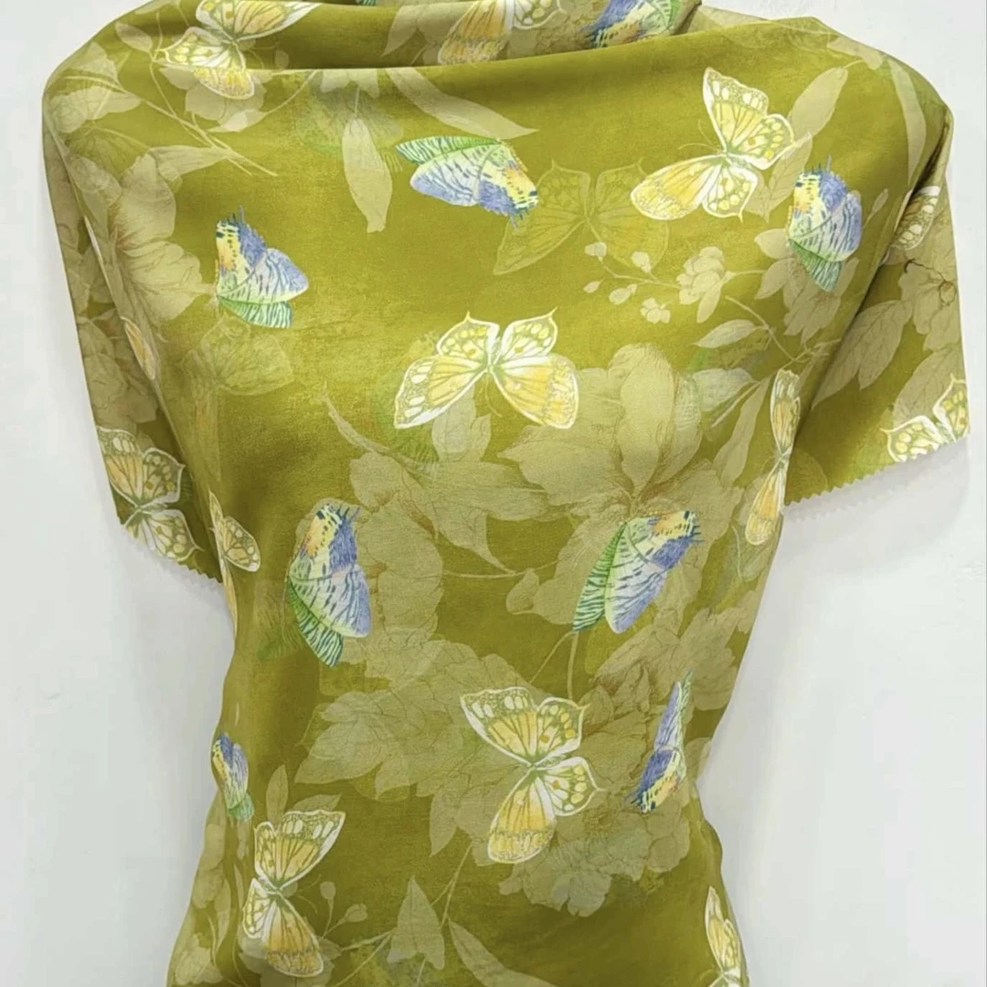 秋香蝴蝶 80支高档人造棉布头丝光棉斜纹贡缎面料夏季连衣裙布