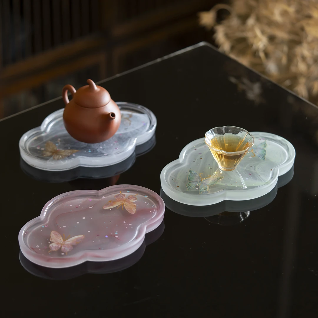 蝴蝶琉璃壶承干泡台茶盘小号托盘玻璃壶承茶台简约茶海茶道零配