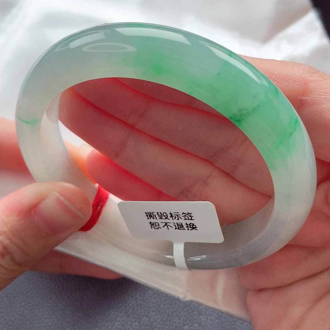 翡翠未镶嵌手镯55 56圈口 冰胶飘阳绿种色兼备 梦中情镯011