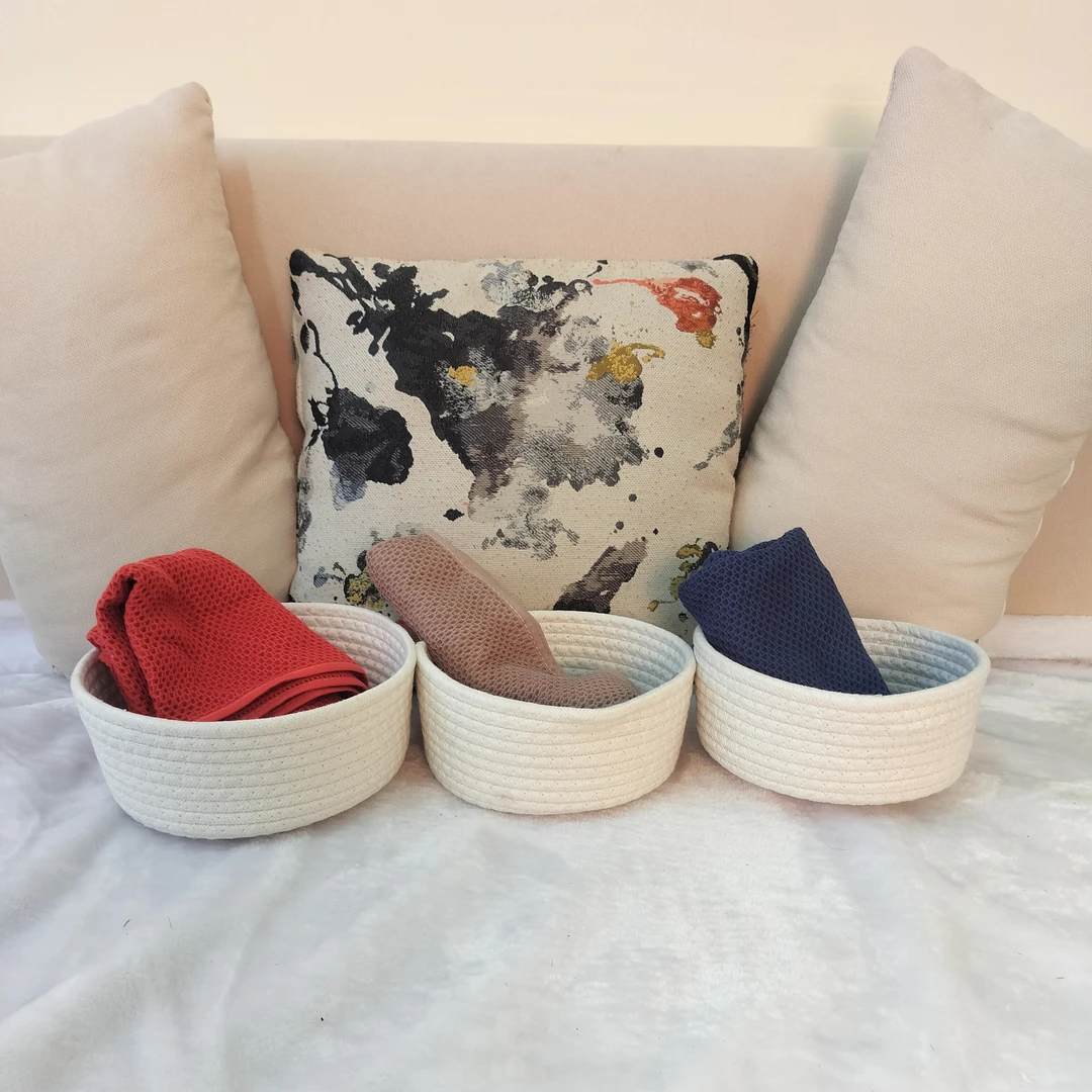 巧娘宫手工编织棉绳纯白收纳篮，源头工厂简约创意储物篮置物篮