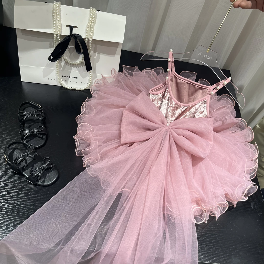 【1】夏季小众设计后背蝴蝶结重工纱纱女童连衣裙