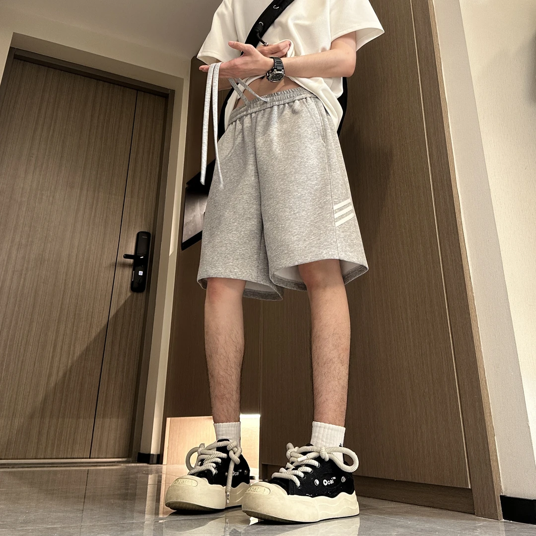 休闲短裤男生2025夏季潮流宽松弹力五分裤针织卫裤美式运动裤子男