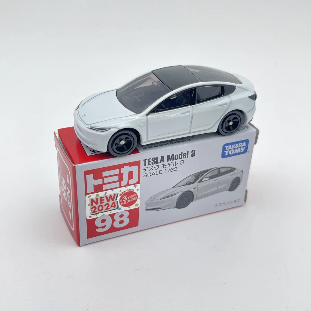 多美卡新品港版 带新车帖特斯拉Model3跟毛豆Y合金车模型收藏摆件