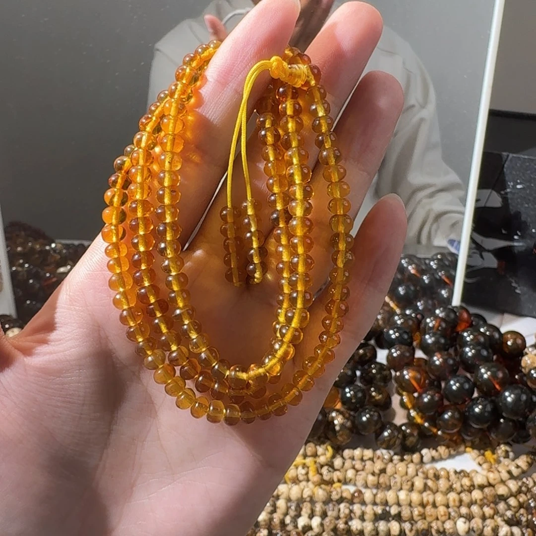 琥珀未镶嵌裸石抚顺琥珀5mm项链