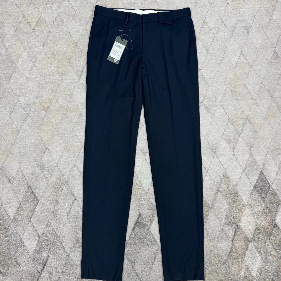 未使用 ZEGNA 134328 男款杰尼亚黑色羊毛西裤