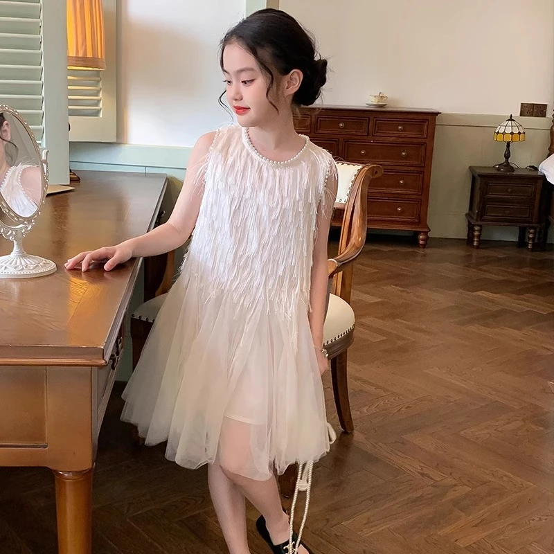 女童连衣裙夏季高级感2025新款儿童叶罗丽公主裙子演出服白色礼服