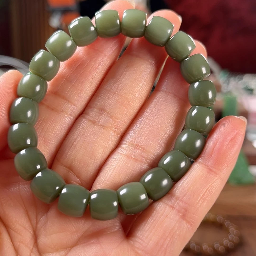 和田玉手链未镶嵌新疆和田玉沙枣青直9/10