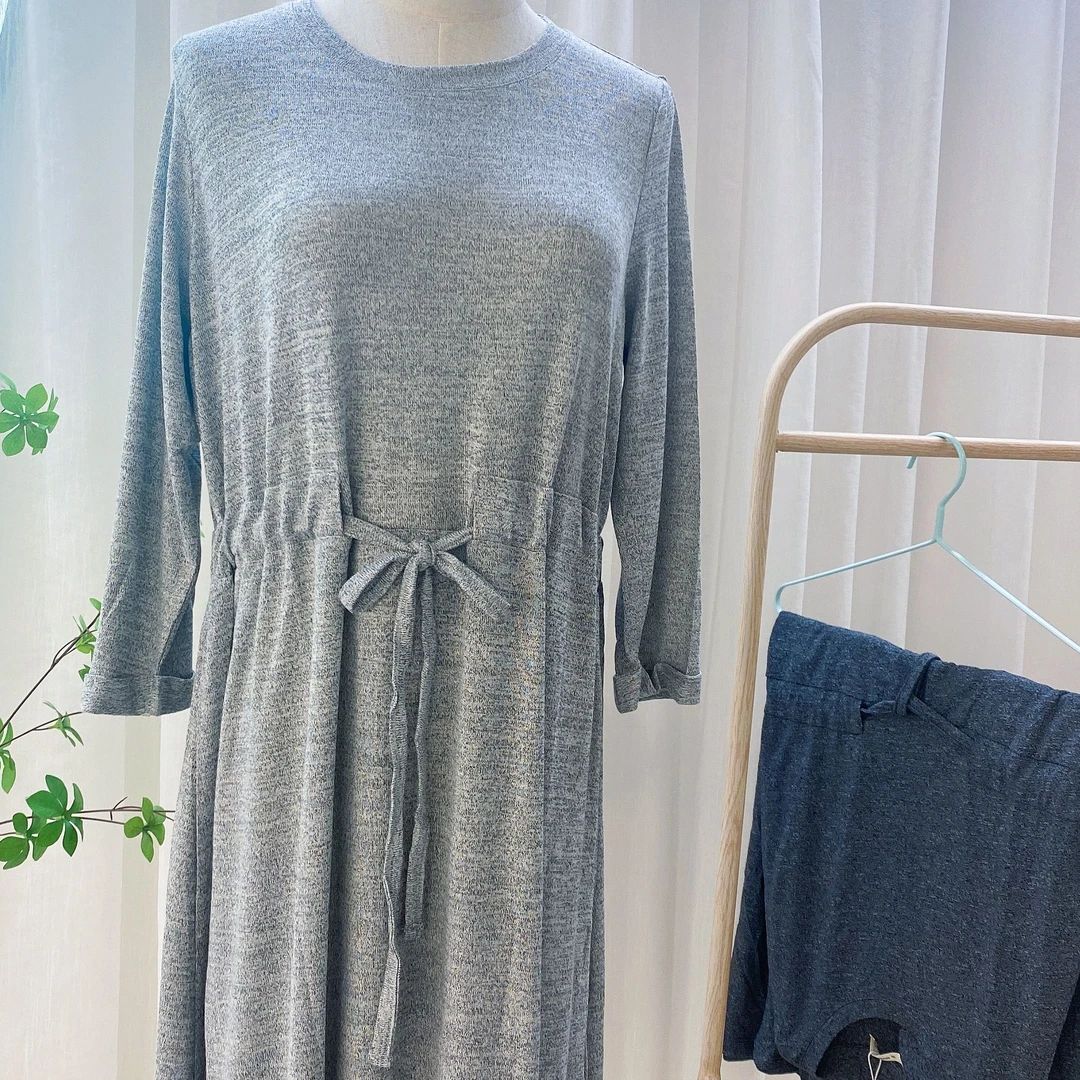 柔软长袖睡裙家居服收腰可外穿长裙31180